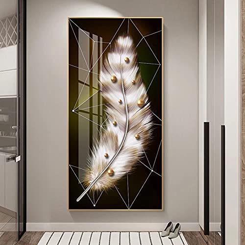 Salon moderne affiche plume blanche sur toile pour habiller un grand mur vide