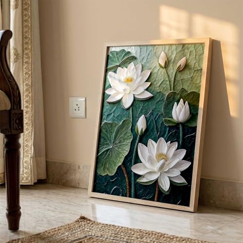 Image of kotart Aesthetic lotus Art Home Decoration Painting | Floral Paintings With Frame For Living Room Bed Room Hotel Wall Decor Digital Reprint (14X20 inch)