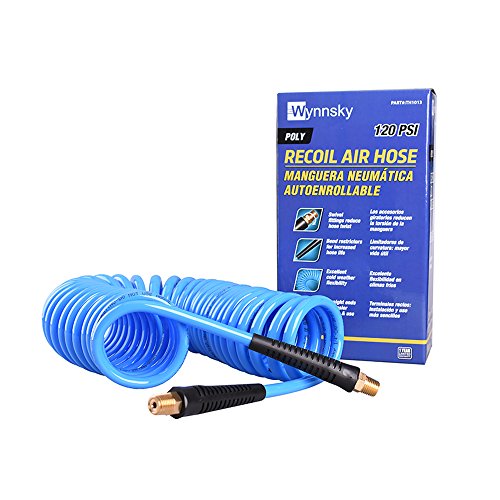 Wynnsky 25 Feet Polyurethane Coiled Air Compressor Hose, 1/4 Inch Mnpt Brass Swivel Air Fittings With Bend Restrictor #TOP1
