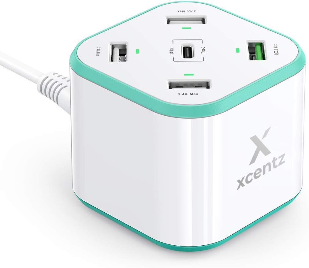 Bеѕt Dеаl 🛒 USB Charger Xcentz 5-Port Desktop Charging Station, Multi Port 48W Cube USB C Wall Charger Quick Charge 3.0 for iPhone 11 Pro/Xs/Max/XR/X/8/7/Plus, iPad Pro/Air/Mini, Galaxy S9/S8/S7 and More, Blue