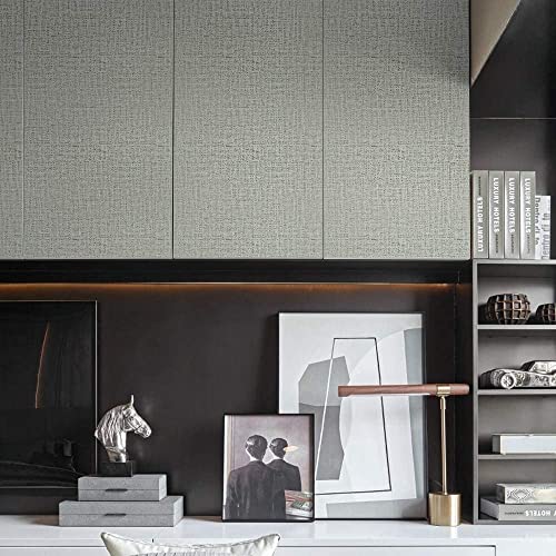 Image of Textured Self Adhesive Waterproof Wallpaper Furniture Film Contact Paper for Table top,Furniture, Almirah Doors and Other DIY, Renovation Project (45x 250 Cms Grey Fabric)