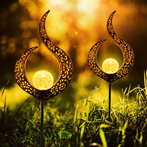 Solarlampe für Außen, 2er Pack Metall Aushöhlen LED Stake Dekorative...