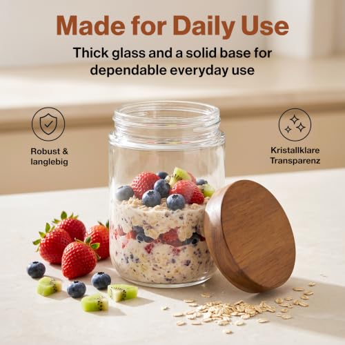 Image of EDELHAUS Overnight Oats Containers with Lids - Glass Mason Jars, Meal Prep