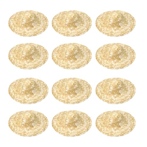 Chapeaux de paille miniature de 5.9 pouces pour poupées et artisanat de DIY, 12 pièces