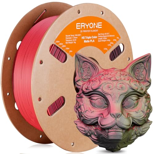 Image of ERYONE Matte Tri Color PLA Filament 3D Printer 1.75mm + /- 0.03mm, Multicolor Filament Tricolor PLA 1KG(2.2lbs) Cardboard Spool, Black & Red & Olive Green