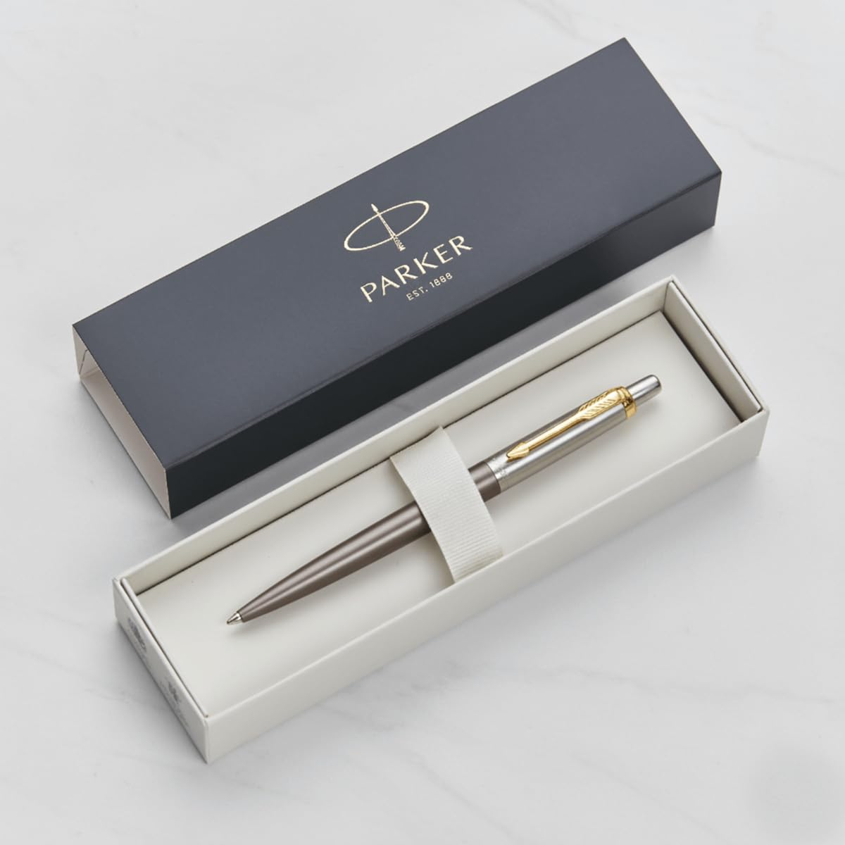 Personalised Parker Jotter Pen Gift Set - Christmas Gifts for Him Her (Grey with Gold Trim Ballpoint)