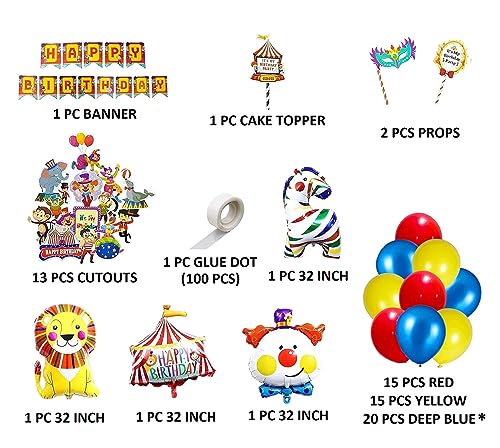 Image of 72 Pcs Circus Theme Birthday Decoration Happy Birthday Joker Lion Foil Balloon Multicolor Balloons for Decoration Carnival Party Decorations (Pack of 72, Multicolor)