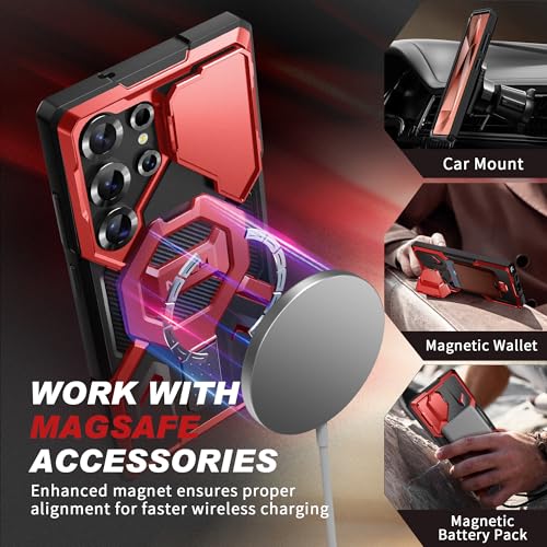 Image of TONGATE Magnetic for Samsung Galaxy S25 Ultra Case with Privacy Screen Protector, [Compatible with MagSafe][Camera Protective Cover][Military-Grade Protection] Ring Stand Phone Case S25 Ultra, Red