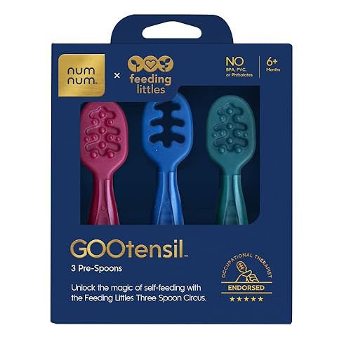 NumNum Juego de cucharas para bebé, pequeños de alimentación x cuchara de silicona para destete LED, autoalimentación y dentición, utensilios de