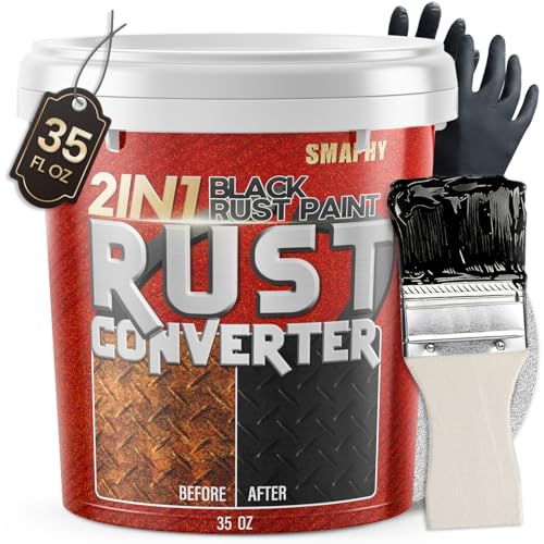 2 in 1 Rust Converter Paint & Metal Primer (Black), 35 oz Anti Rust Paint, Ultra Heat-Stable Car Rust Encapsulator Paint for Automotive, Truck Frame, Trailer, Chassis, Mort, Long-Lasting Rust Inhibitor & Frame Rust Paint with Protection, Permanently Stops Corrosion, Matte Black