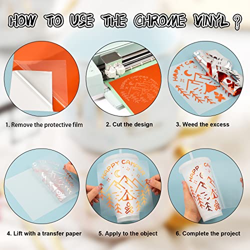 Vinyl Frog Chrome Adhesive Vinyl Roll – 12"X60" Glossy Chrome Mirror Orange Permanent Cutting Craft Vinyl For Decor Sticker Works With Cameo #TOP3