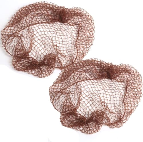 2 X Nylon Sleep-in Hair Nets with Elastic Edge - Stretch to Fit Hair nets for Buns and Sleeping in Suitable for Cooks Dancers Laboratory & More (Brown)