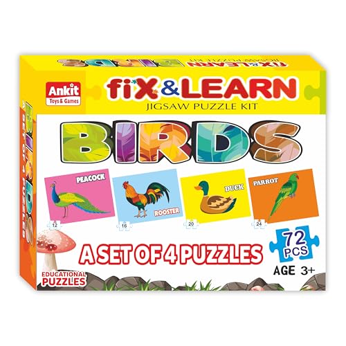 Image of Ankit Toys & Games Fix 'n' Learn Birds Jigsaw Puzzle for Kids | Educational and Learning Toy for Kids Age 3 and Above | Boost Memory Skills | 72 Pieces Birds Puzzles (Set of 4 Puzzles in a Box)