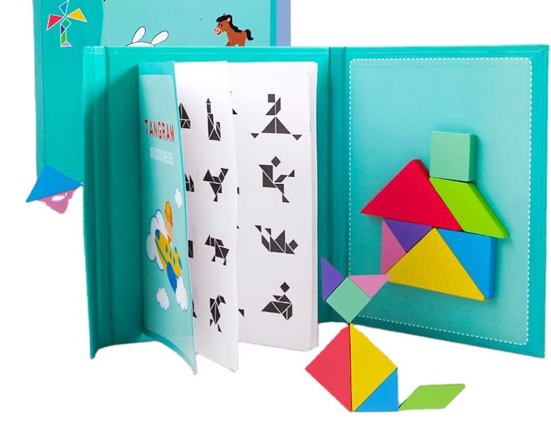 BLiSS HUES™ Travel Wooden Tangram Puzzle - Magnetic Pattern Block Book with Solution| 3D Puzzle Road Trip Game | STEM Education | IQ-Brain Teaser Toys for Kids-Multicolor (B0BWLQ45XN) Amazon Price History, Amazon Price Tracker