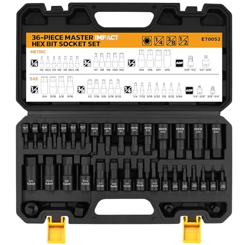 Hex Bit Impact Socket Set: 36-Piece with 4 Adapters, 1/4