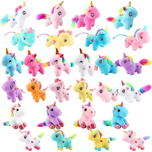 Flahard 28 Pcs Mini Unicorn Stuffed Animal Unicorn Party Favors 4.8' Inch Stuffed Keychain for Kids Birthday Party Wedding Gift Goodie Bag Stuffer