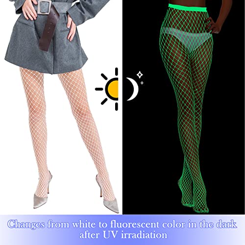 Foaincore 2pcs Women Glow in the Dark Fishnet Stockings Luminous Glowing Fishnet Socks High Waist Tights Stockings Glowing High Waist Pantyhose for Party Stage Performance Halloween cosplay Dress up4