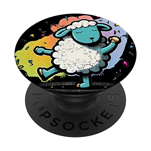 Funny Colorful Sheep PopSockets Swappable PopGrip, Black