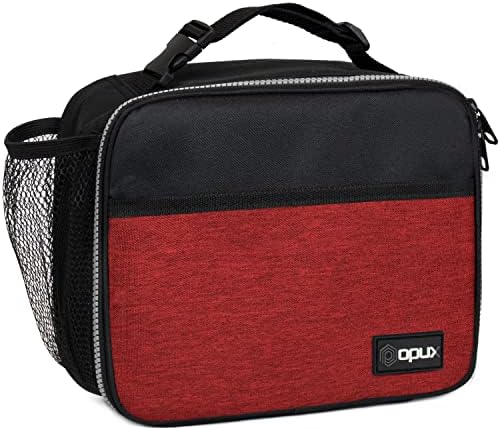 OPUX Insulated Lunch Bag, Soft Lunch Box for School Kids Boys Girls, Leakproof Small Lunch Pail for Adult Men Women, Reusable Compact Lunchbox Lunch Cooler Tote Bag for Office Work (Red)