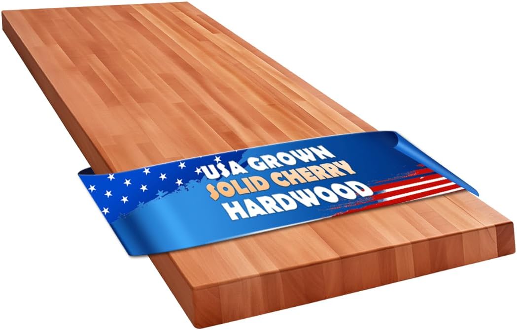 consdan butcher block counter top, usa grown cherry solid hardwood countertop, wood slabs for kitchen, reversible, both side polished, prefinished with food-safe oil, 1.5" thickness, 48" l x 25" w