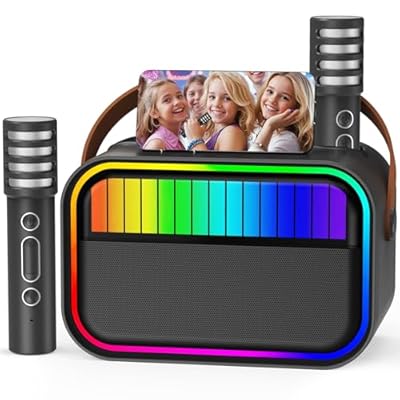 Ankuka - Karaoke para Niños y Adultos Juguetes para Niñas de 3 a 12 Años Regalos de Cumpleaños Altavoz Bluetooth Portátil con 2 Micrófonos Regalos para Niñas Fiestas Infantiles Navidad Negro