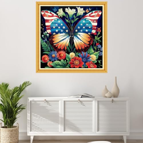 Image of Joyhoor Stamped Cross Stitch Kits for Beginners Needlepoint Kits for Adults Embroidery Kits 11CT Counted Cross Stitch Kits Printed Embroidery Pattern-Butterfly Flowers 18x18 inch