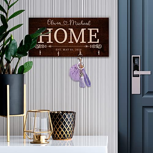 Zexpa Apparel Personalized Wood Key Hook For Couple Mr Mrs| Custom Wall Key Rack Ring Holder Hanger For Wedding Gift | Gifts For Housewarming | New Home Décor | C03D06 #TOP2
