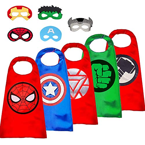 Superhero Capes with Masks Cosplay Costumes Birthday Party Christmas Halloween Dress up Gift for Kids (5set-Mixed color)