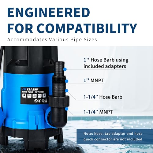 Image of 1HP Submersible Water Pump, 3700 GPH Sump Pump with Automatic Float Switch to Clean Water, Low Suction for Pools, Ponds, Gardens, Basements and Irrigation