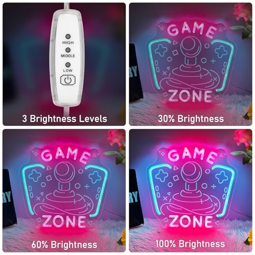 Image of Game Zone Neon Sign Game Room Neon Sign Gaming Zone LED Neon Light Gamer Wall Decor Light up Signs for Man Cave Bedroom Party Decoration Ideal Chritmas Gifts for Boys