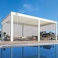 MELLCOM 12x20ft Louvered Pergola with 6-Panel Pull-Down Screen, Aluminum Pergola with Adjustable Rainproof Roof for Patio, Lawn & Garden, White