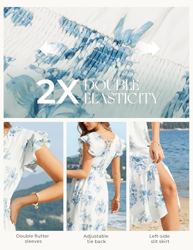 Image of GRACE KARIN 2026 Womens Summer Dresses V Neck Ruffle Sleeve Floral Boho Beach Dress A-Line Swing Midi Wedding Guest Sundress