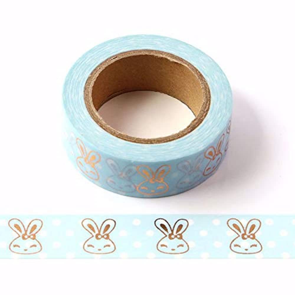 Syntego Blue,Rose Gold Blue With Rose Gold Foil Rabbits Washi Tape 15Mm X 10M