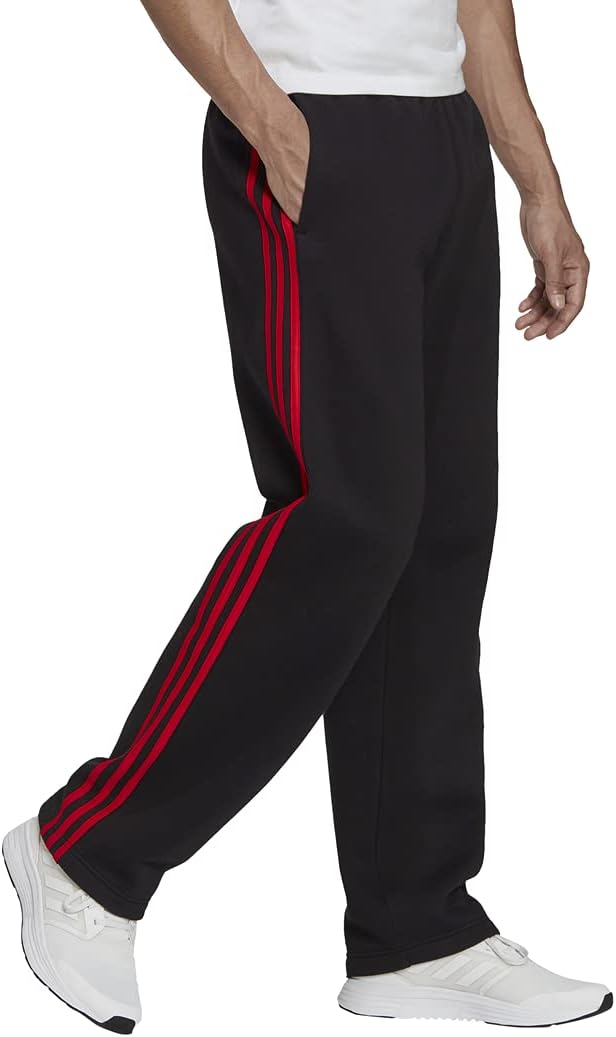 adidas Men's Essentials Fleece Open Hem 3-Stripes Pants, Black, Small/30\