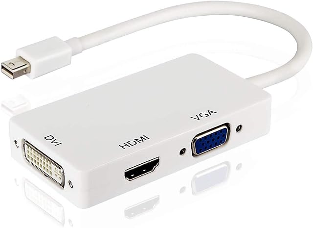 Mini DisplayPort (thunderbolt) to DVI VGA HDMI 3 In 1 Adapter, DisplayPort Adapter for MacBook Air MacBook Pro iMac Mac Mini Surface Pro 1 2 3 4,Thinkpad Carbon X1 Series,White by TB
