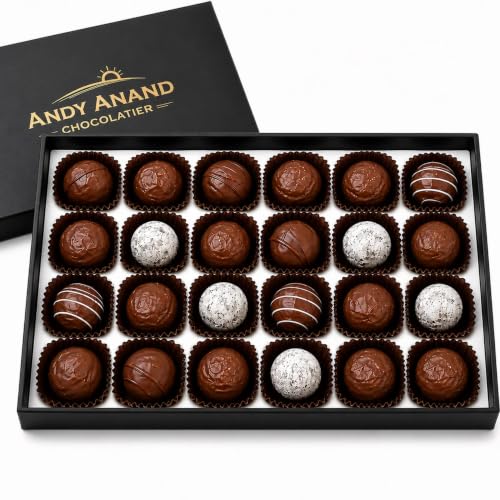 ANDY ANAND CHOCOLATIER Champagne, Rum, Irish Cream & Kahlua Belgian Chocolate Truffles Gift Boxed & Greeting Card, Delicious, Succulent & Divine Birthday Christmas Anniversary (24 Pcs)