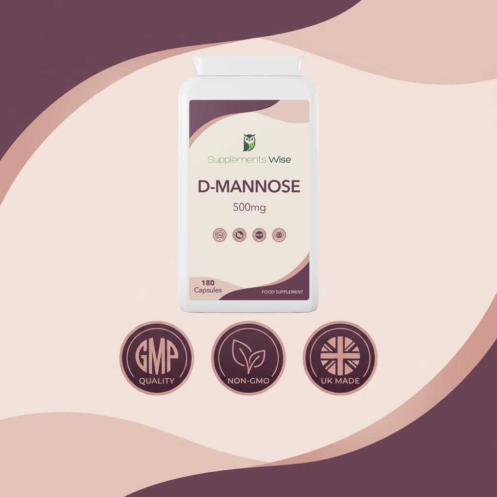 D-Mannose Capsules - 500mg x 180 - Cystitis Treatment for Women and Men - Urinary Tract, UTI and Bladder Support - 1500mg Dmannose Powder Per Serving - D Mannose for UTI and Water Infection Relief