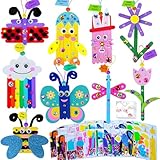 Winlyn 27 Sets Spring Craft Kits Easter Crafts DIY Craft Stick Spring Ornaments Decorations Art Sets Butterfly Rainbow Flower Foam Stickers Arts and Crafts for Kids Classroom Activities Party Favors