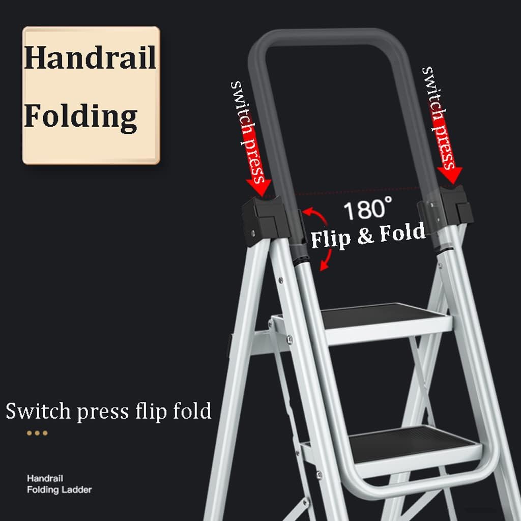 Telescoping Extension Ladder, Wide Pedal Portable Ladder 4 Step Ladder with Telescoping Ladder Folding Step Stool A-Frame Ladder Multi-Use Home Ladders,White