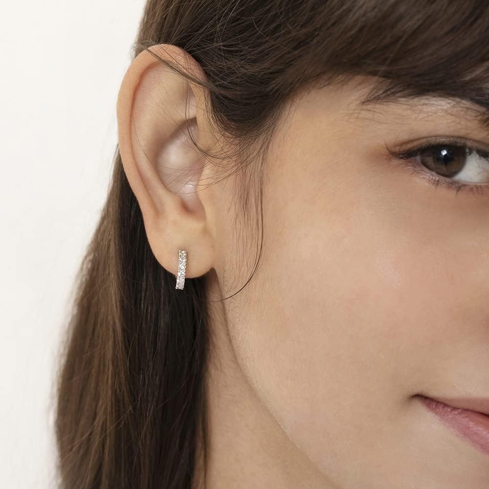 In Season Jewelry CZ Half Hoop Kids Earrings - 925 Sterling Silver Hypoallergenic Earrings for Girls with Secure Screw Backs - Safe & Comfortable for Toddlers, Kids & Little Girls