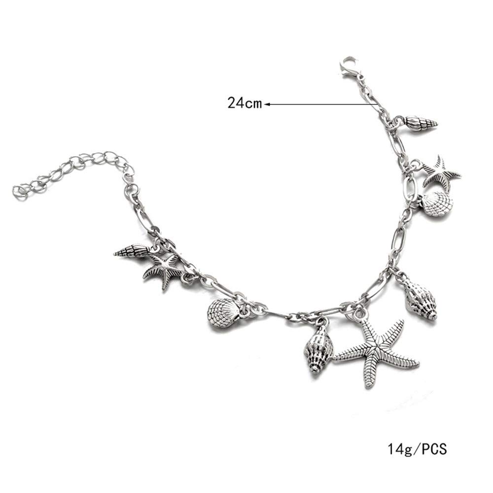 Tobillera De Playa De Verano, Tobillera De Cadena Plateada Vintage Bohemia con Colgante De Concha De Vieira De Estrella De Mar, Sandalia De Playa Encantadora De,