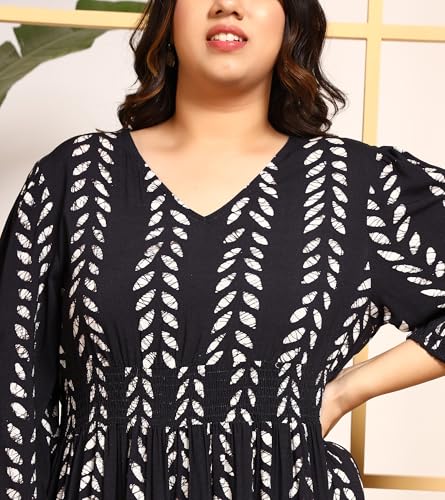 Image of DEEBACO Women's Plus Size Solid Rayon Tiered Maxi Dress|3 /4 Sleeve|V-Neck|Casual Trending Stylish Long One Piece Dresses Women Western