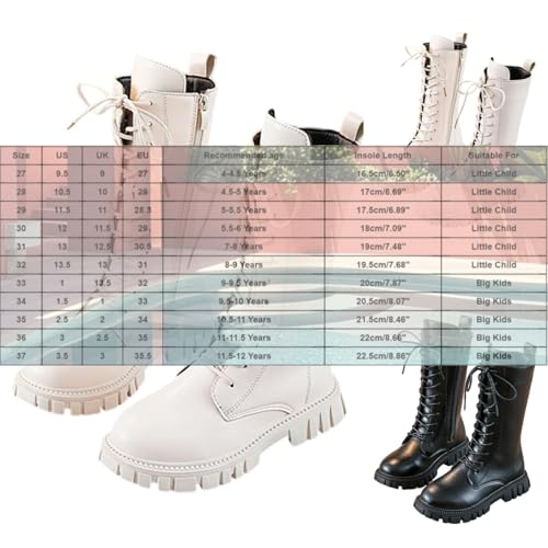 Girls Lace Up Riding Combat Boots Mid Calf PU Leather Zipper Punk Goth Boot Lug Sole Chunky Heels Shoes 4-12 Years3