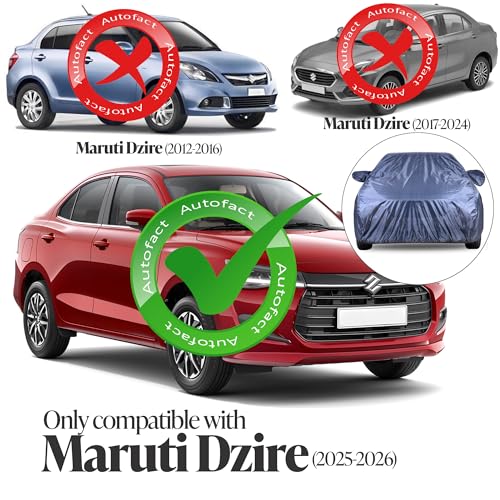 Image of Autofact Premium Car Cover for Dzire 2025-2026 | All Weather Water-Resistant Full Body Car Cover | Light-Weight Triple-Stitched Outdoor Shield with UV Protection, Dustproof & Heat-Resistant