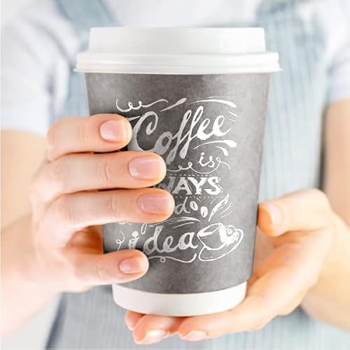 Aplus Trend Disposable Coffee Cups - Paper Coffee Cups With Lids & Stirrers - Thick Paper Hot Cups - Insulated Double Wall - Recyclable - No Sleeves - Travel Paper Cups For Hot Drinks, 12 Oz, 80 Pcs #TOP2