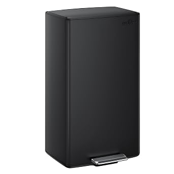 mVm Black Trash Can, 10.6 Gal Kitchen Trash Can, Stainless Steel Garbage Can with Foldable Pedal, Heavy-Duty Black