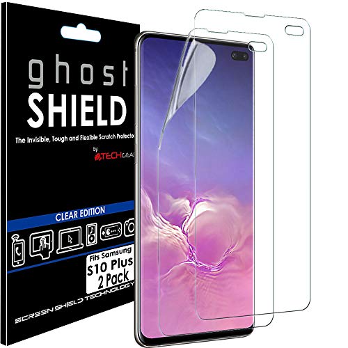 TECHGEAR [Pack of 2] Screen Protectors fit Samsung Galaxy S10 Plus S10+ [ghostSHIELD Edition] Reinforced TPU film Screen Protector Guard Covers [FULL Screen Coverage] Curved Screen NOT for S10e S10