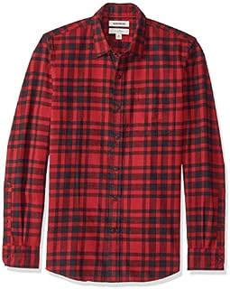 Amazon Brand - Goodthreads Men's Slim-Fit Long-Sleeve Brushed Flannel Shirt, -red/black plaid, Large
