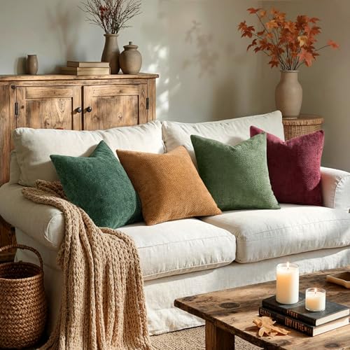 Image of MIULEE Soft Decorative Chenille Pillow Covers Christmas Dark Green 18x18