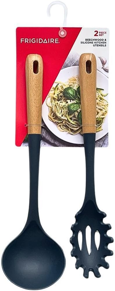 Frigidaire 2PC Beechwood Silicone Utensil Set, Large Soup Ladle, Large Pasta Fork, Heat-Resistant, Kitchen Cooking Utensils with Wooden Handle (NAVY) Frigidaire 2PC Beechwood Silicone Utensil Set, Large Soup Ladle, Large Pasta Fork, Heat-Resistant, Kitchen Cooking Utensils with Wooden Handle (NAVY)